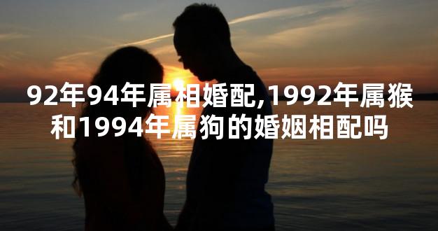 92年94年属相婚配,1992年属猴和1994年属狗的婚姻相配吗